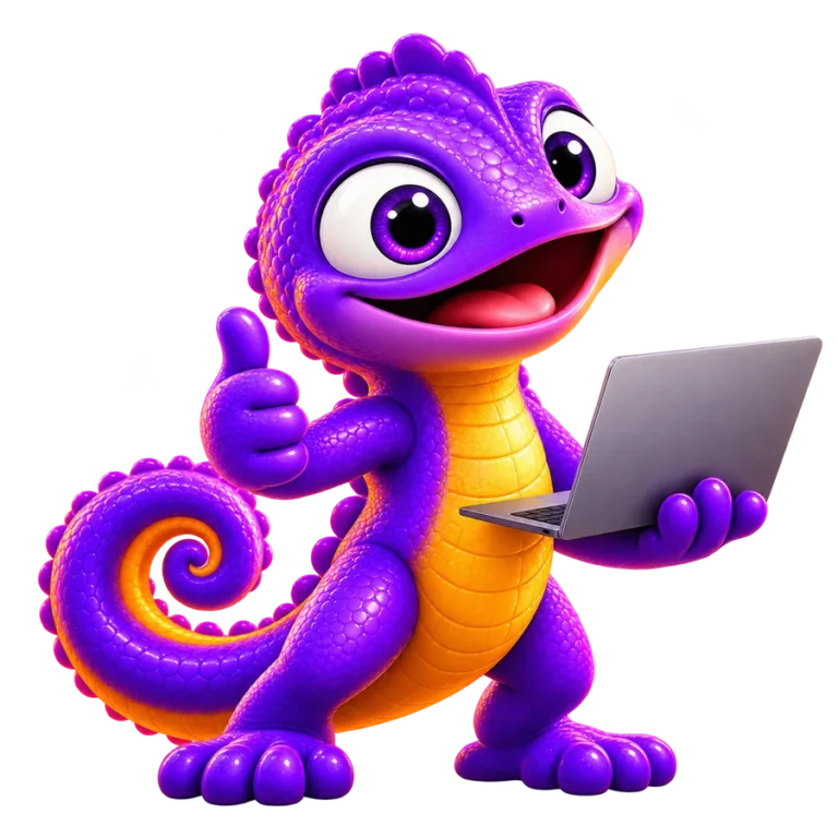 Calanguinho da Cientz, mascote roxo tridimensional